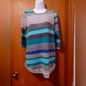 FLAMINGOS striped 3/4 Sleeves Knit Top